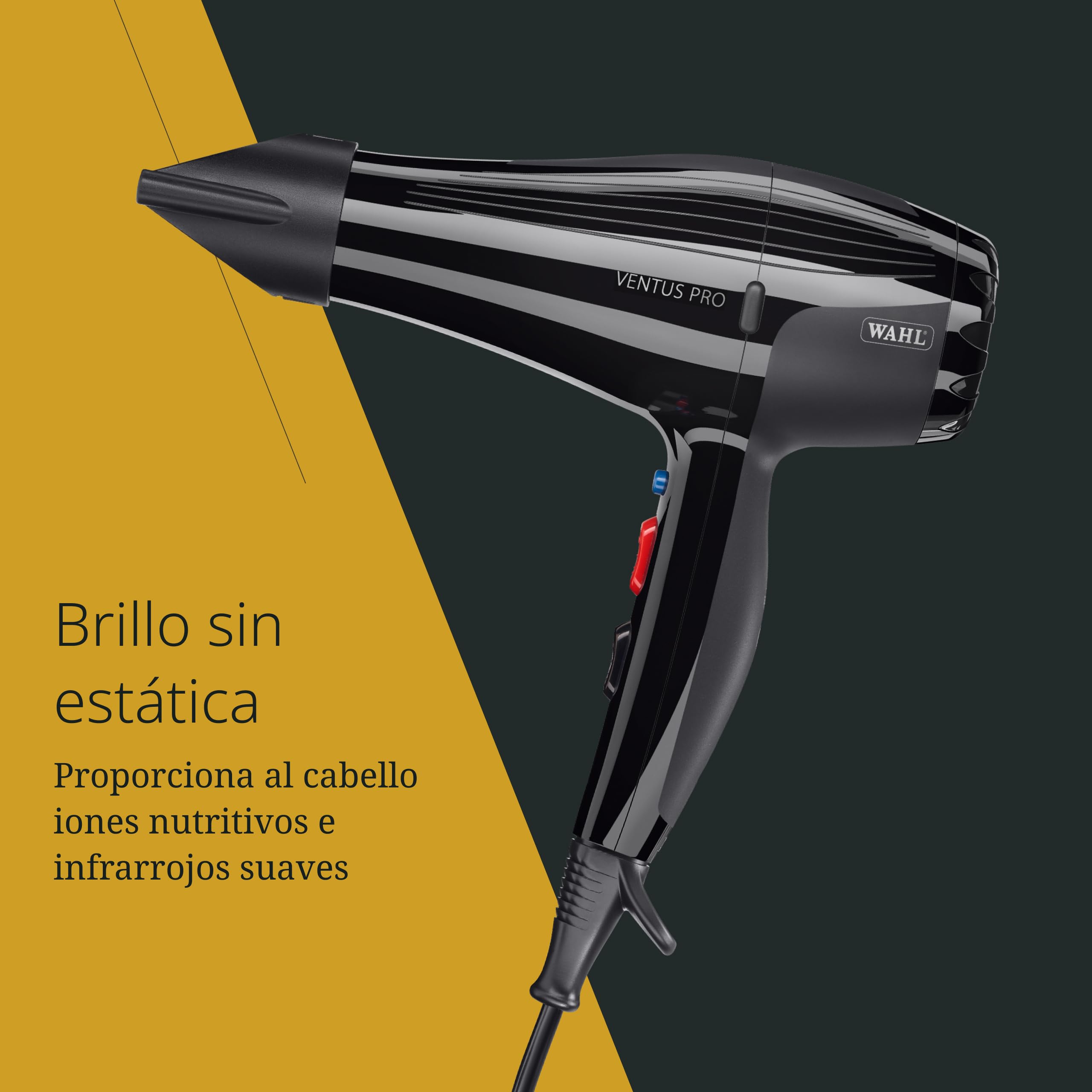 Moser Ventus Pro, Secador de Pelo Compacto Profesional, 2200 W | Secador 2200 W, Motor de CA, Cerámica-Turmalina, 2 Velocidades y 3 Niveles de Calor, Compacto 515 g, 2 Boquillas