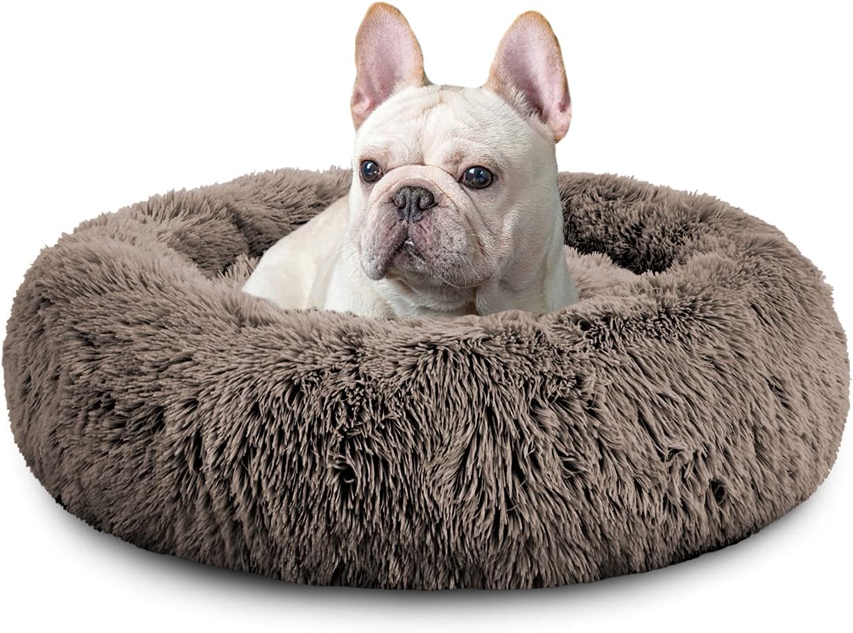 MirkooDog Beds Calming Donut Pet Bed Washable Anti Anxiety Faux Fur Pet Bed, Round Fluffy Plush Dog Bed for Large Medium Small Dogs (L/XL/XXL/XXXL)