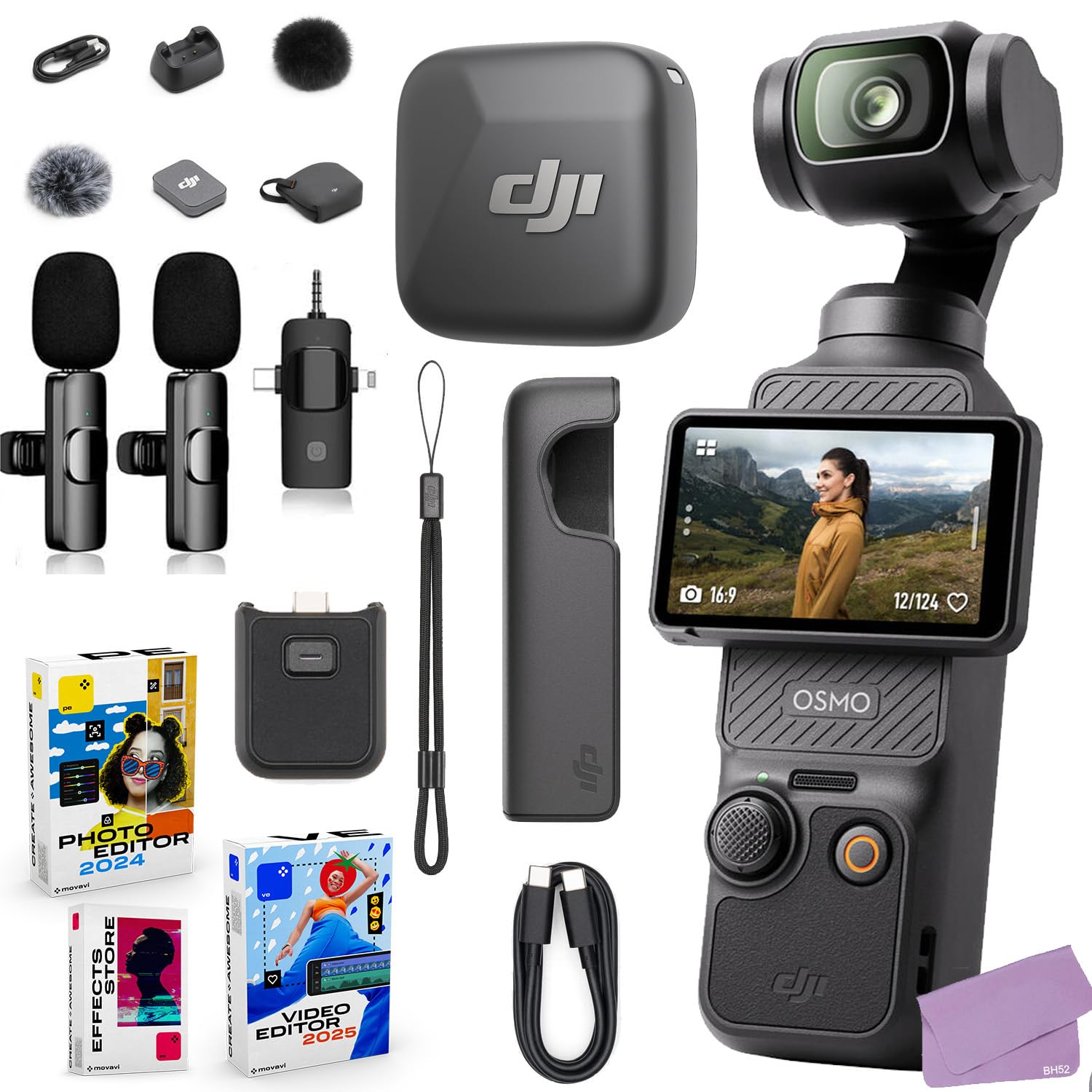 Osmo Pocket 3 Mic Mini Clip-On Transmitter with Built-in Microphone Bundle + Additional 2…
