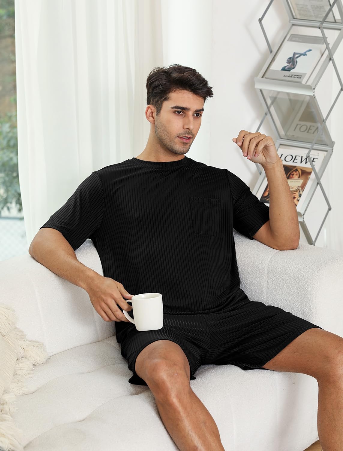 EISHOPEER Matching Pajamas for Couples 2 Piece Lounge Set Ribbed Knit Pajama Matching Tops and Shorts Soft Sleepwear S-XXL - Image 4