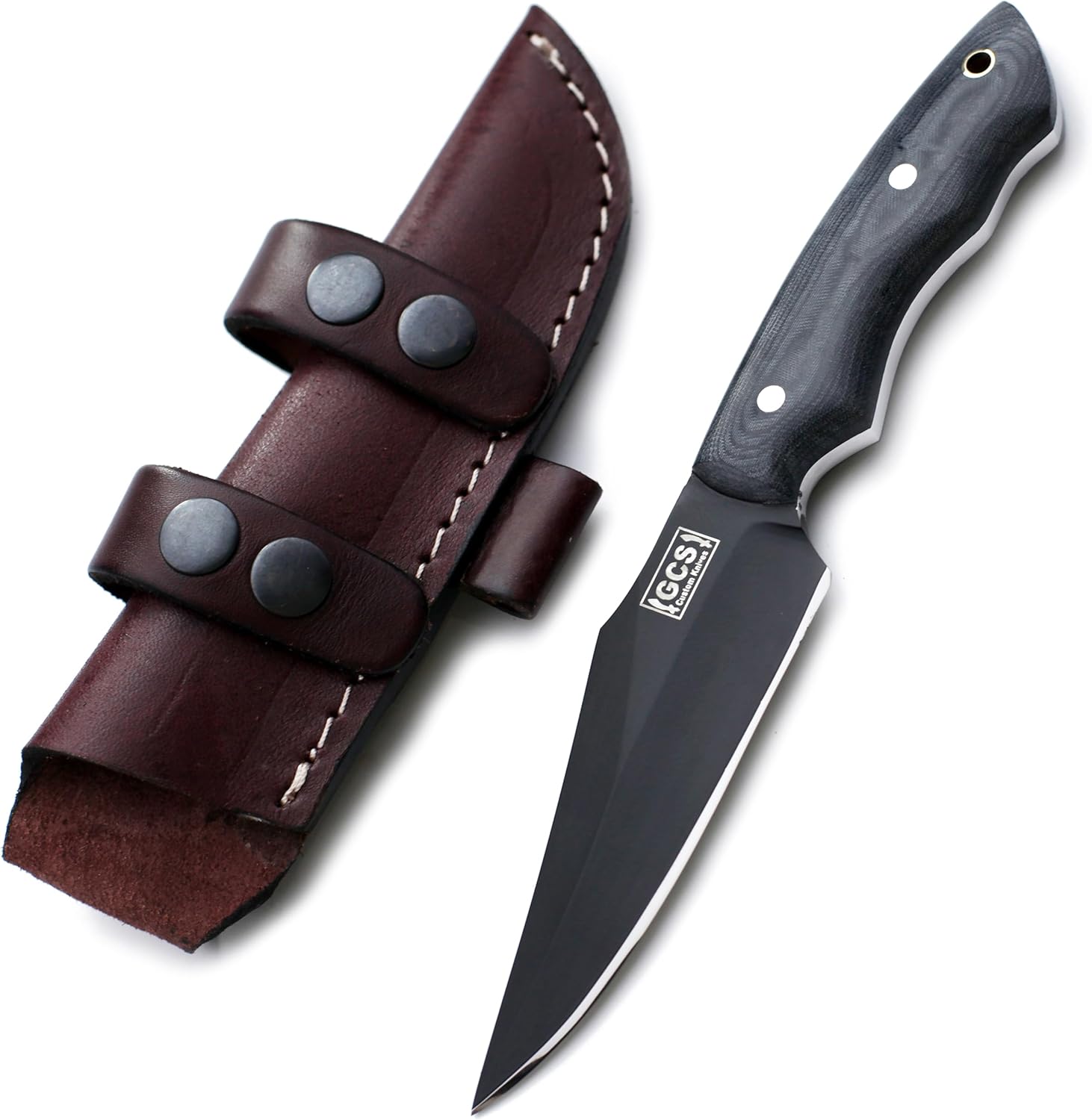 GCS Custom Handmade BLACK G10 Handle Survival Tactical Hunting Knife D2 Tool Steel with Brown Leather Right or Left Hand Horizontal Fixed Blade Knife Sheath GCS247