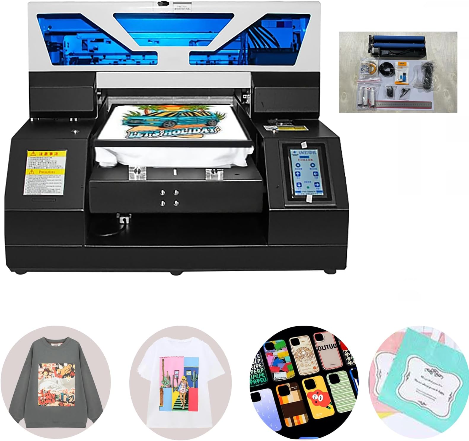 DTG Printer A3 L1800 UV DTG Printer T-Shirt Machine Higher Resolution 2880 x1440dpi with Vacuum Platform and Bottle Holder for T-Shirt Printing Glass Cups Acrylic Leather Stickers