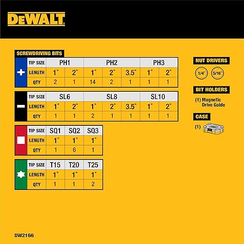 Miniatura 2 de Juego de 45 destornilladores DeWalt DW2166 con funda rígida