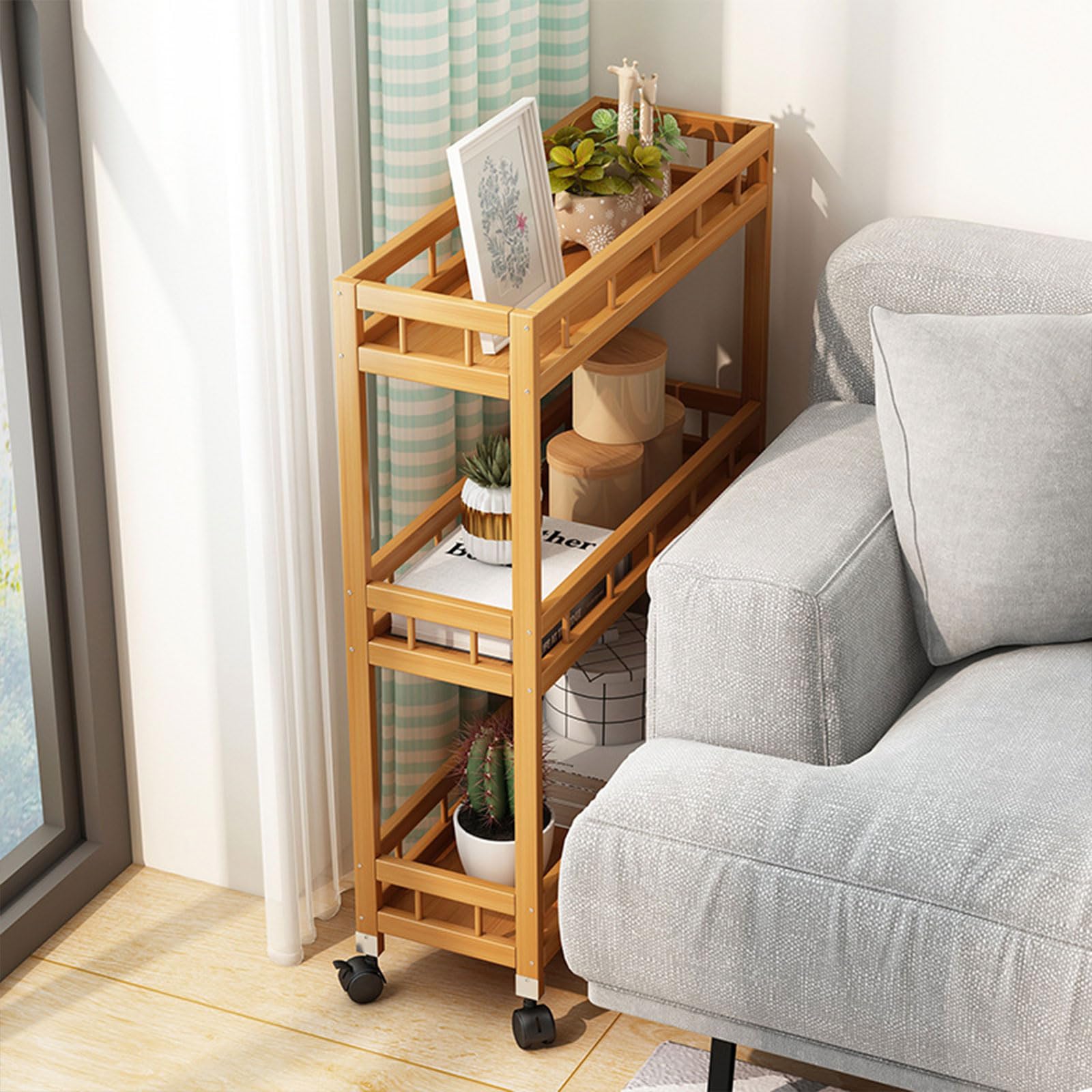 Carrito rodante de madera multicapa con ruedas de alta capacidad de 3 niveles para baño, lavandería, sala de estar, organizador versátil de 40 cm
