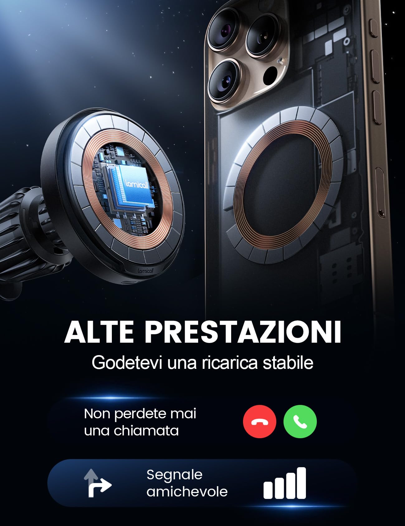 Lamicall 15W Caricatore Wireless Auto per MagSafe - [Ultra Magnete] Porta Cellulare Auto per Magsafe con Gancio Metallo, per Griglia di Aerazione, Ricarica Rapida Wireless per iPhone 17 16 15 14 13 12