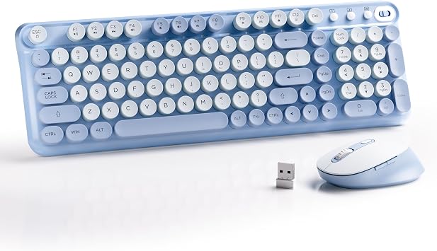 MPTOG Wireless Keyboard and Mouse Combo, Full-Size 2.4G Set with Number Pad, Long Battery Life, Plug Play for Office and Student Use Blue