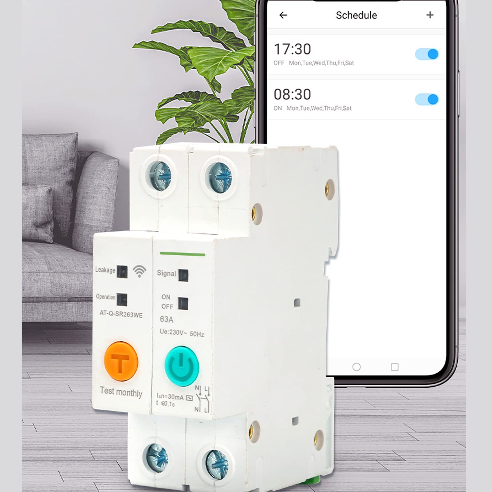 Interruttore WiFi 2P 63A Protezione Dalle Perdite Controllo Remoto Intelligente per la Domotica PA66