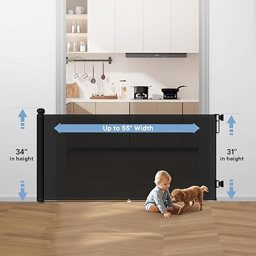Miniatura 2 de Puerta retráctil de malla para bebés, 55 pulgadas de ancho, segura, resistente, fácil de instalar, puertas para perros infantiles para puertas,