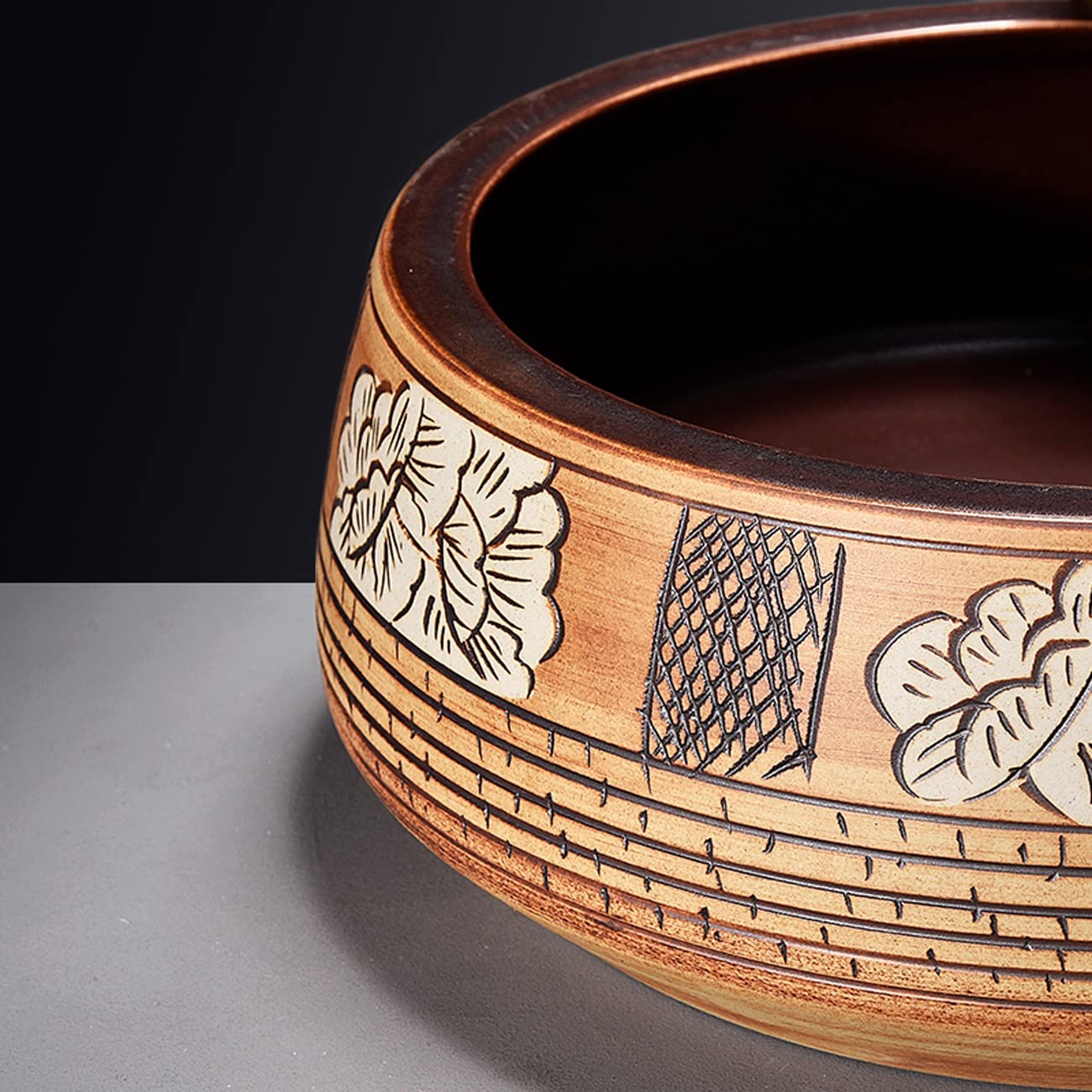 Stary zbiornik ceramiczny Okrągła umywalka nablatowa, zabytkowa ceramiczna umywalka nablatowa artystyczna z kranem i odpływem typu pop-up, umywalka łazienkowa z porcelany artystycznej, B, C(B)