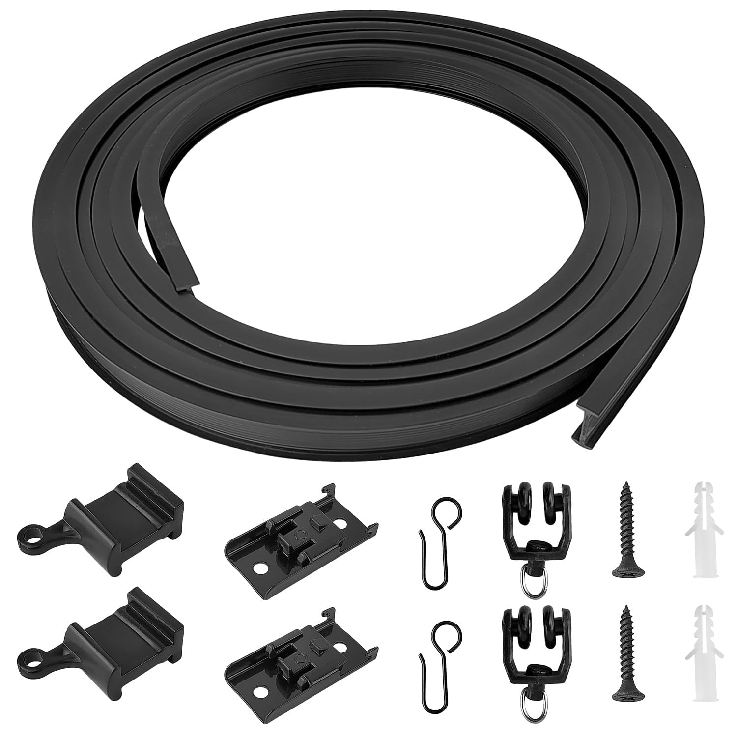 Riel Para Cortinas De Techo De 5 Metros - Negro Robusto Y Fácil De Instalar, Sistema Versátil Para Ventanas Grandes Y Divisor De Ambientes