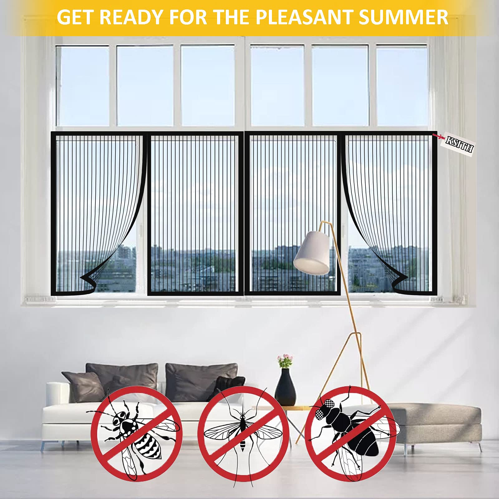 ZFEBHMY Magnet Fliegengitter – Selbstschließender Insektenschutz Für Fenster & Türen, 120x225 Cm, Schwarz (bohrfrei)
