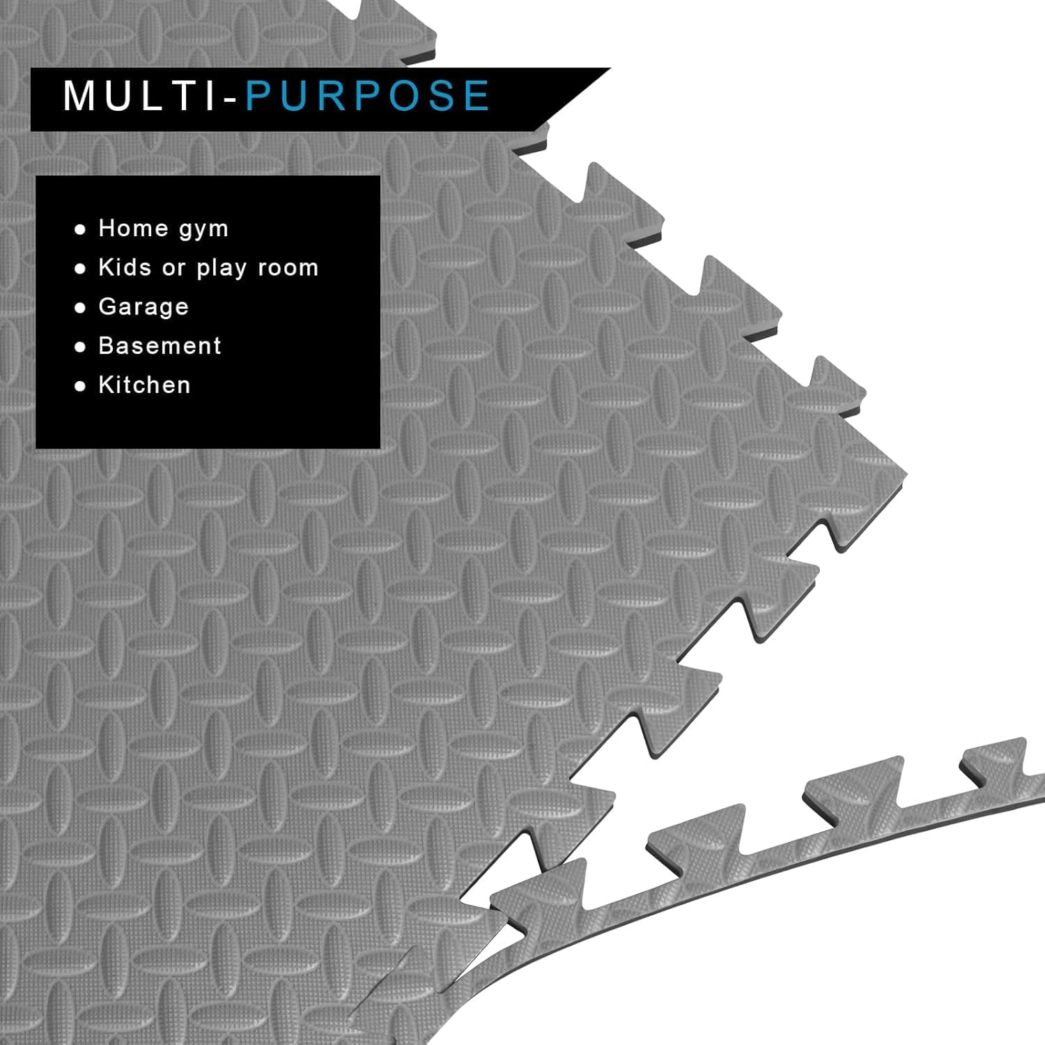1 Inch Thick EVA Foam Gym Mats, 48 Sq Ft (6x8 FT) Interlocking Puzzle Exercise Floor Tiles, 12 Pcs 24"x24" Protective Flooring for Home Gym, Heavy Equipment, Workout, Black & Gray
