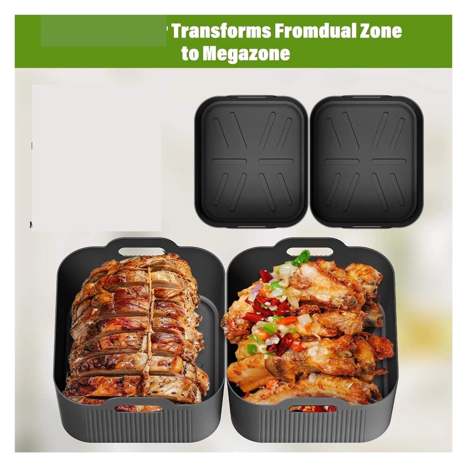 Air Fryer Tablett Silikonform, Kompatibel For Ninja, Af500 Air Fryer Liner Korb Wiederverwendbare Ofen Backblech Antihaft-Pizza-Grill-Pfanne(3 in 1 Grey)