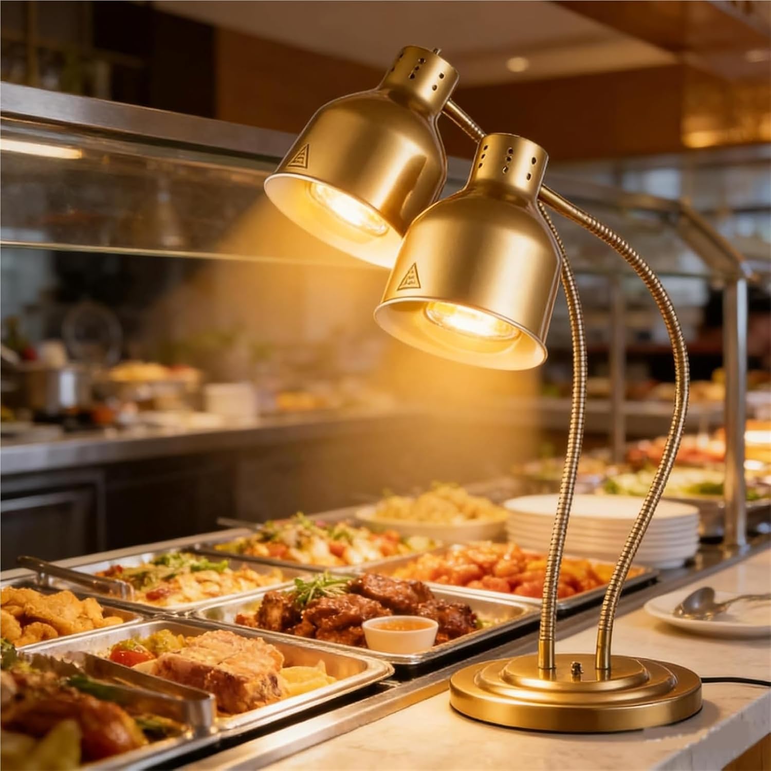 Pfood Heat Lamp, 2-Head 500 Commercial Electric Food Warmer Lamp & Warming Light For Buffet, Catering, Restaurant, Kitchen & Home Use