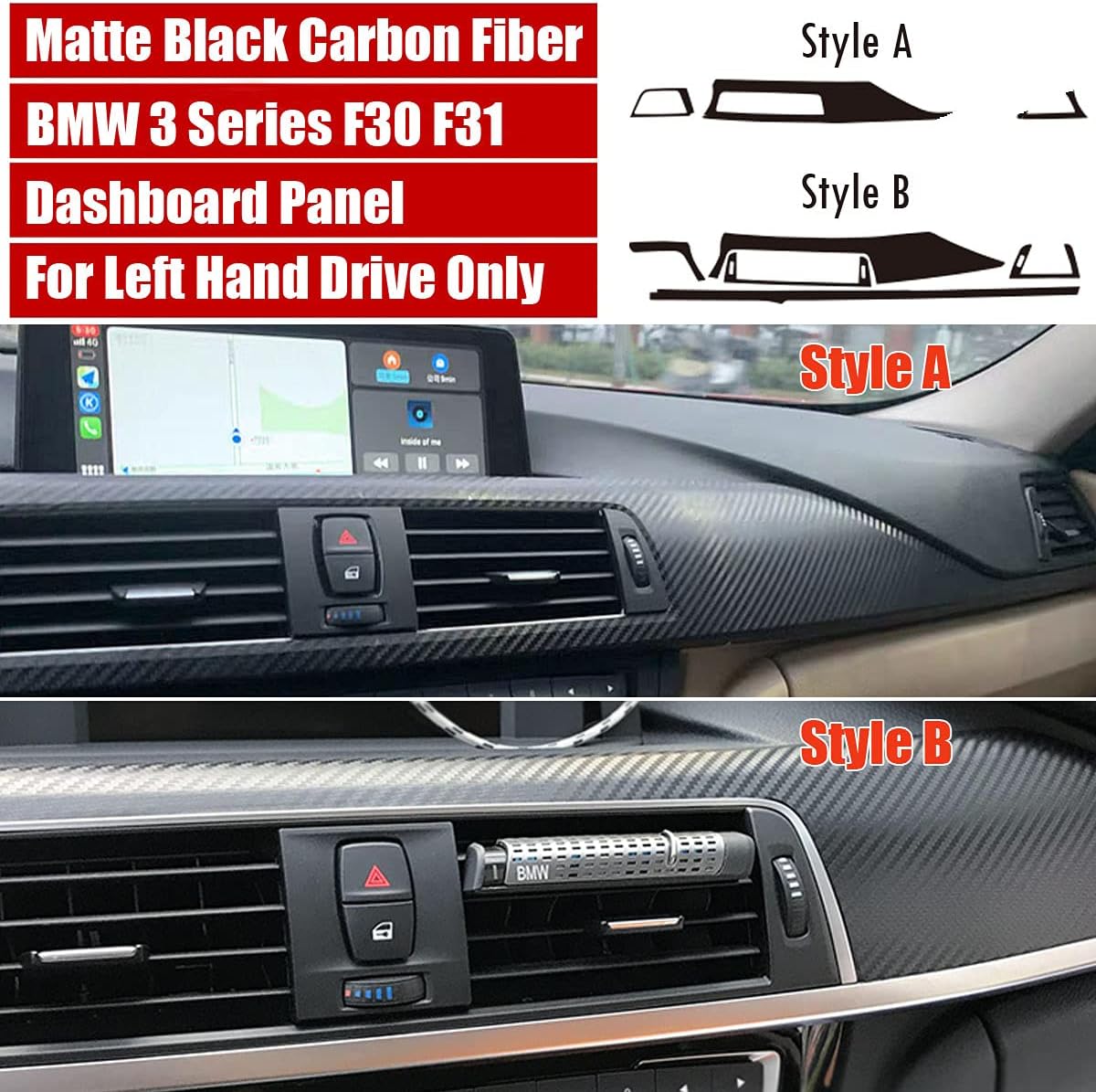 aohua Center Console Dashboard Vinyl Wrap Cover Matte Black Carbon Fiber Interior Pre-Cut Armrest Console Panel Protective Decoration Sticker Accessories for BMW 3 Series/4 series/F30 F31 F32 F34 F36