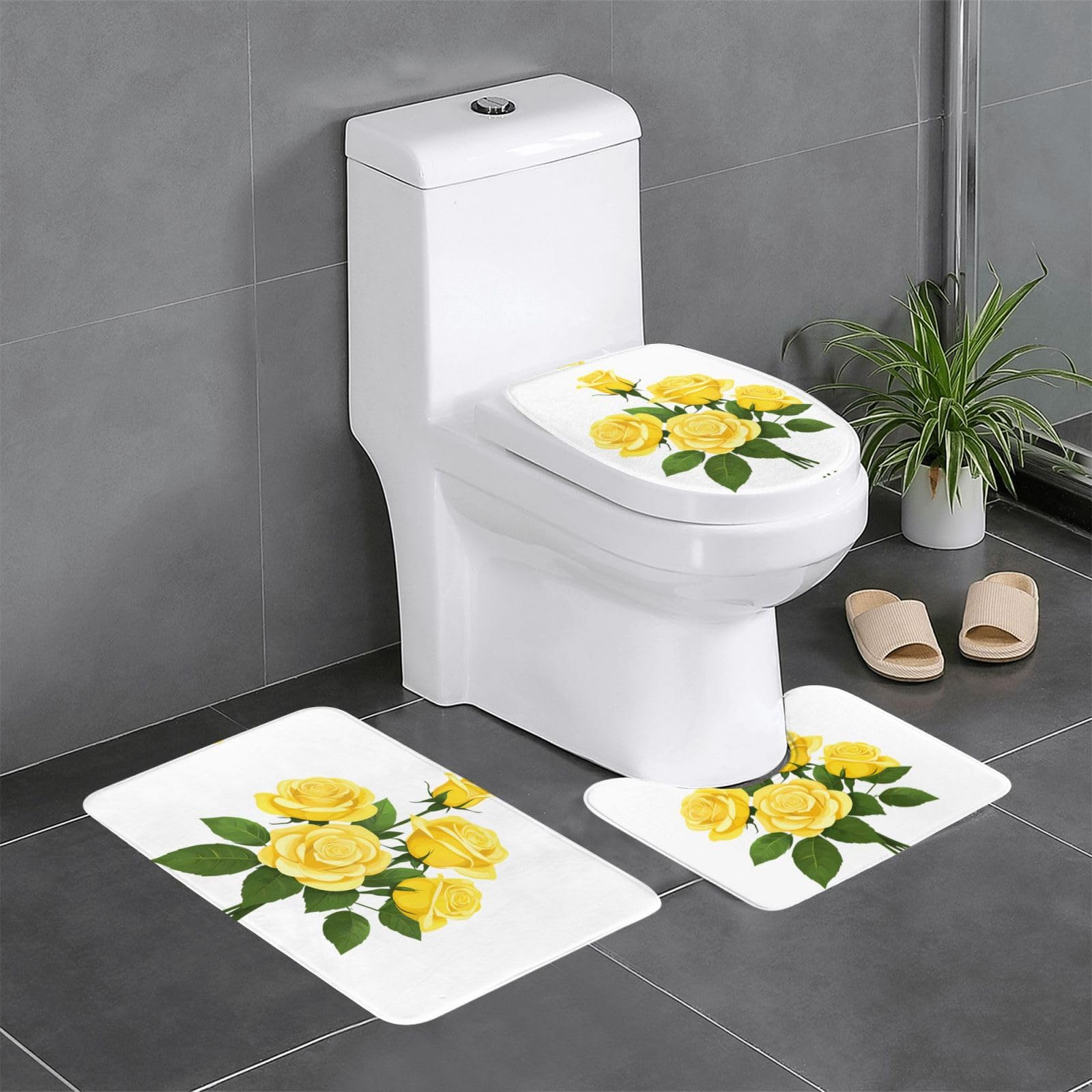 Tapis de toilette antidérapant bouquet de roses | Fini le sol mouillé grâce à ce set de 3 tapis