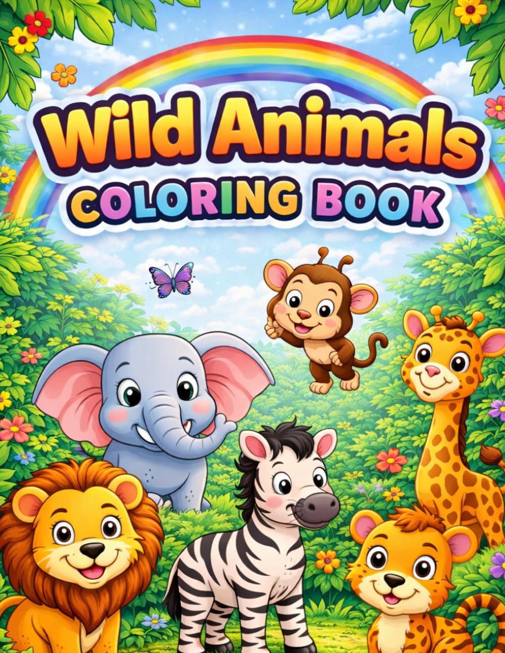 Jungle Animals Coloring Book for Kids Ages 3-8: Cute and Easy Animal Coloring Pages for Toddlers, Preschoolers & Beginners: Fun and Relaxing Coloring ... and more | Simple Design for Boys & Girls