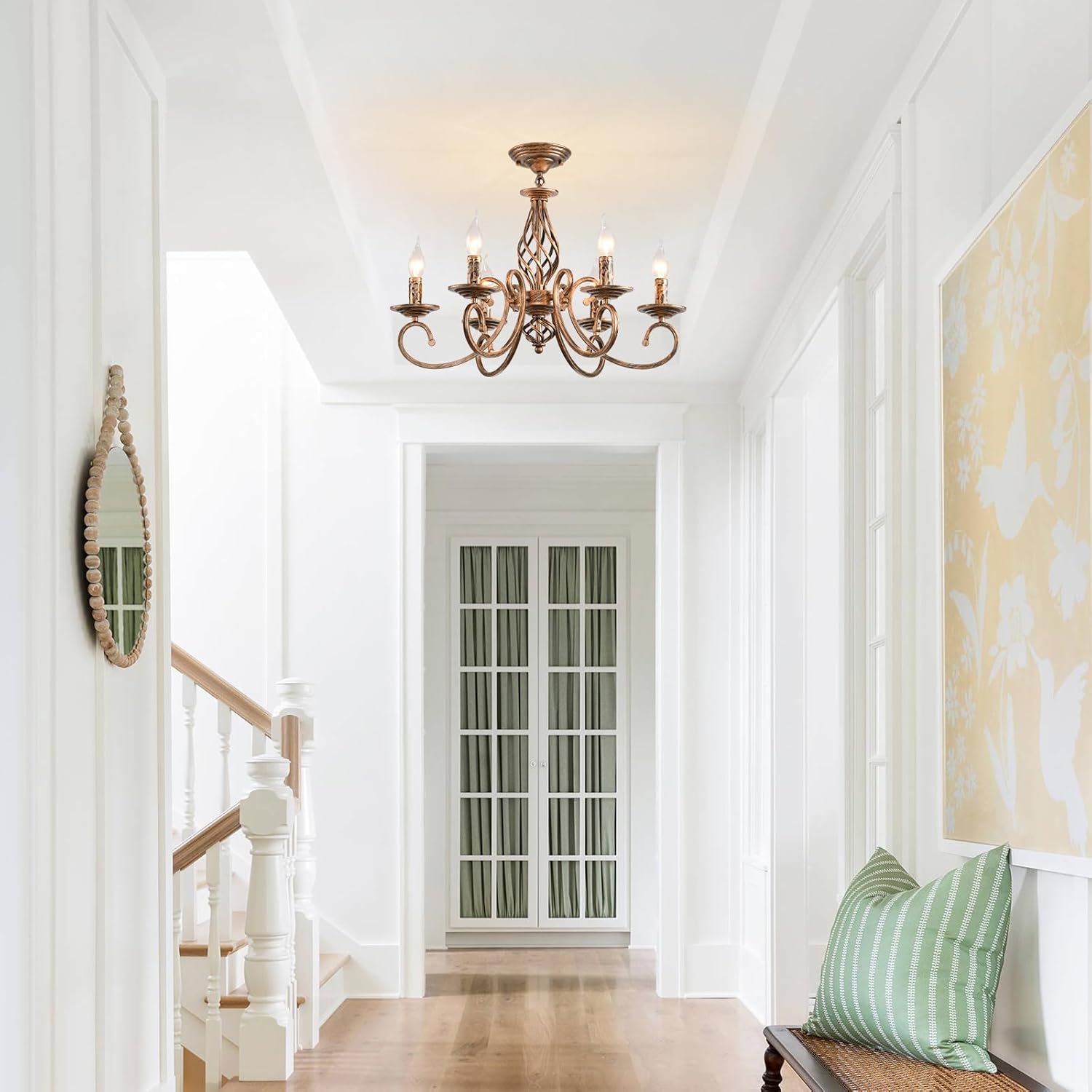 Ganeed Rustic 6-Light Chandeliers,French Country Vintage Chandelier,Metal in Antique Bronze Pendant Chandelier,Pendant Light Fixture for Island Kitchen Farmhouse Dining Room Living Room