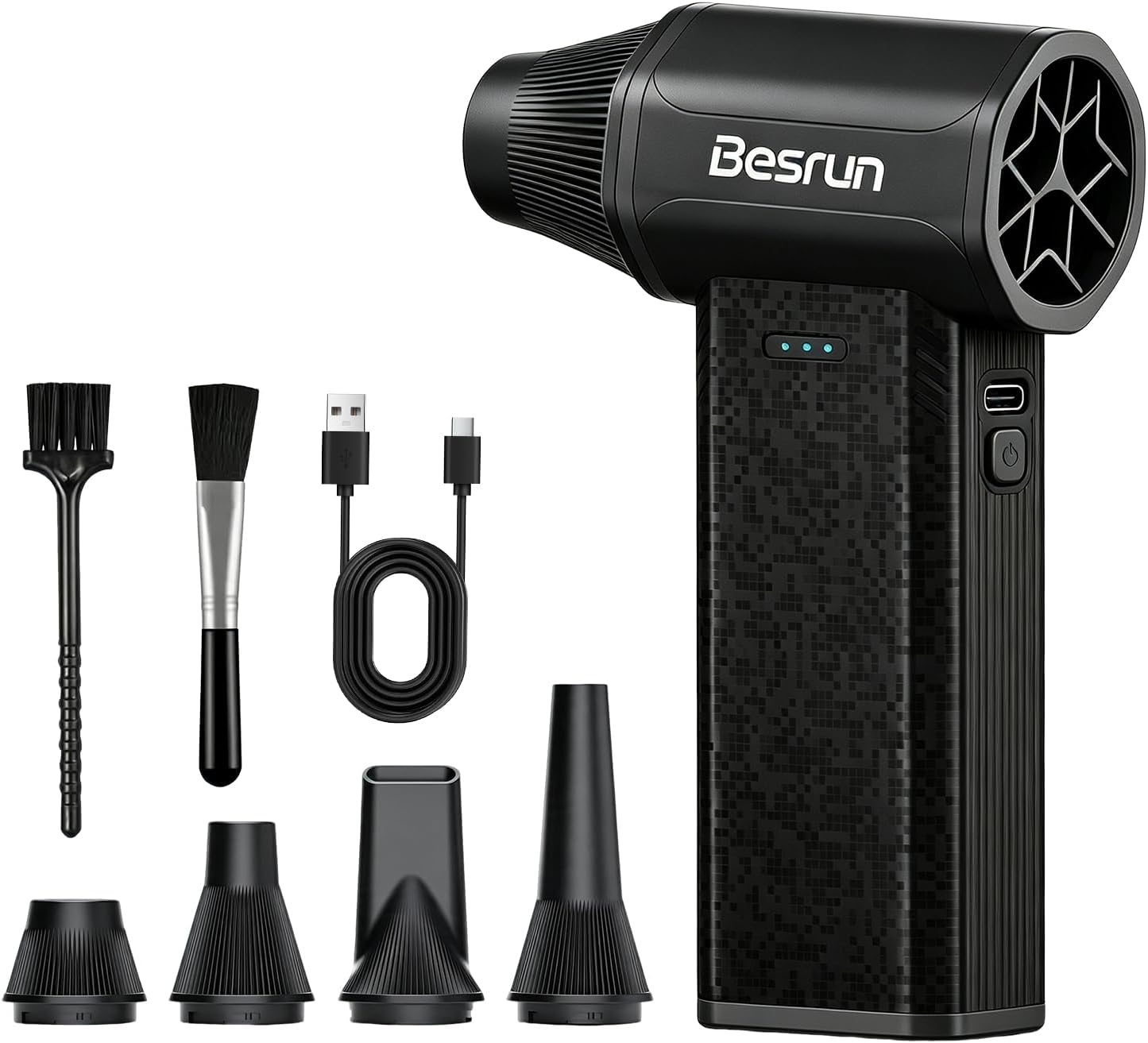 Compressed Air Duster, 110,000 RPM Brushless Motor Electric Air Duster, 3-Speed Rechargeable Cordless Air Blower for Computer, Keyboard, Car, Home Cleaning, 0.45 lb, 4 Nozzles & Brush