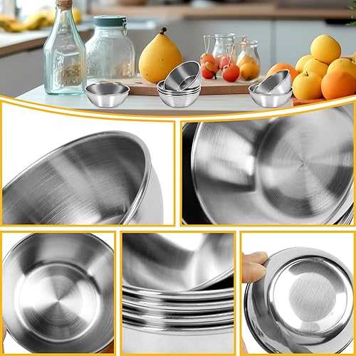 Miniatura 4 de BILLIOTEAM 6 platos de salsa de acero inoxidable, cuencos redondos para condimentos, mini platos de aperitivo, platos para mezclar sushi (3.15 x