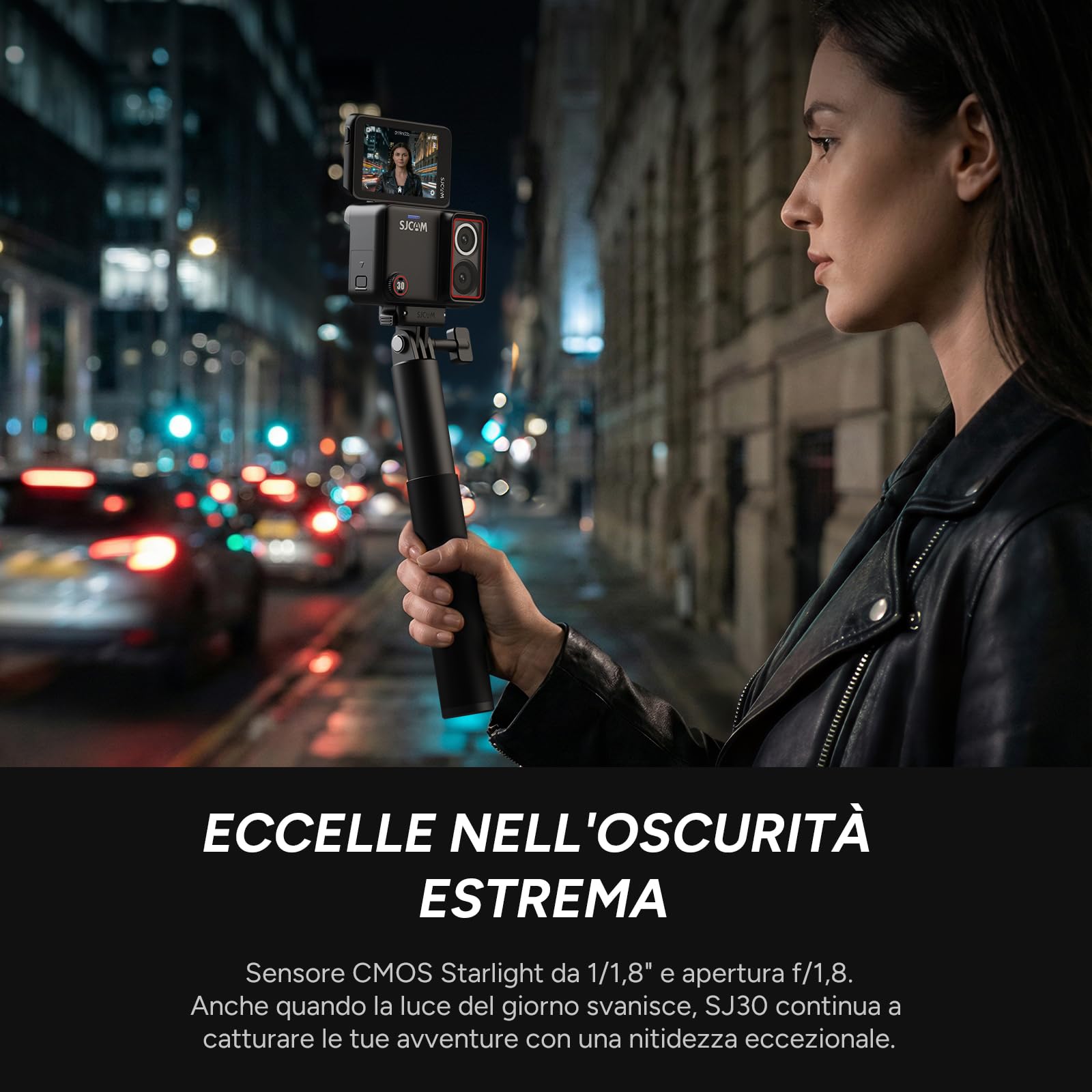 SJCAM SJ30 Action Cam 8K 20FPS 4K 60FPS, Vlog Camera per Creator, Batteria 7 Ore, Display Flip 2.51", Doppio Obiettivo Starlight, 8X Zoom, Impermeabile 5m, per Viaggi, Moto, Trekking e Outdoor