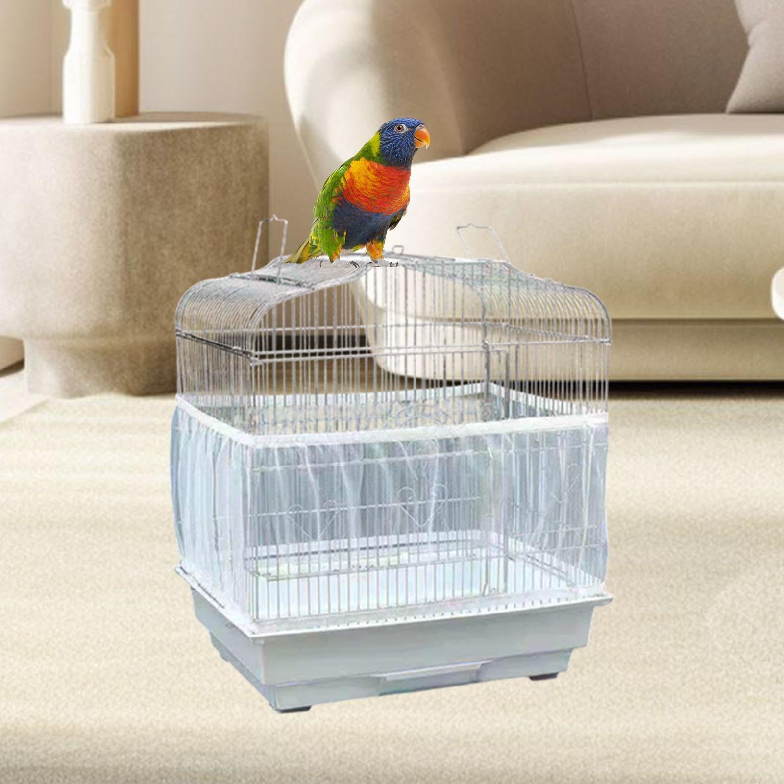Bird Cage Cover Pet Bird Net Cover Soft Elastic Sturdy Cage Catcher Net, White, 25cm