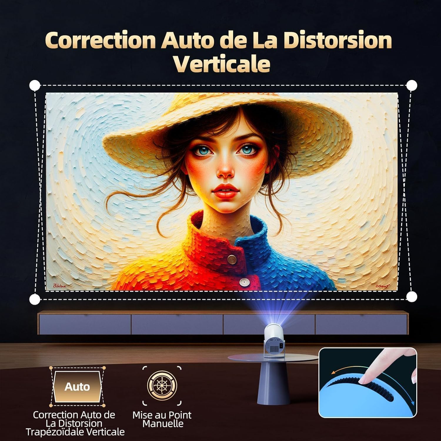 Beamer Unterstützt 4K, Projektor Heimkino mit WLAN und Bluetooth, 270° Drehung, Automatische Vertikale Trapezkorrektur, Kompatibel mit iPhone/TV Stick/HDMI/USB