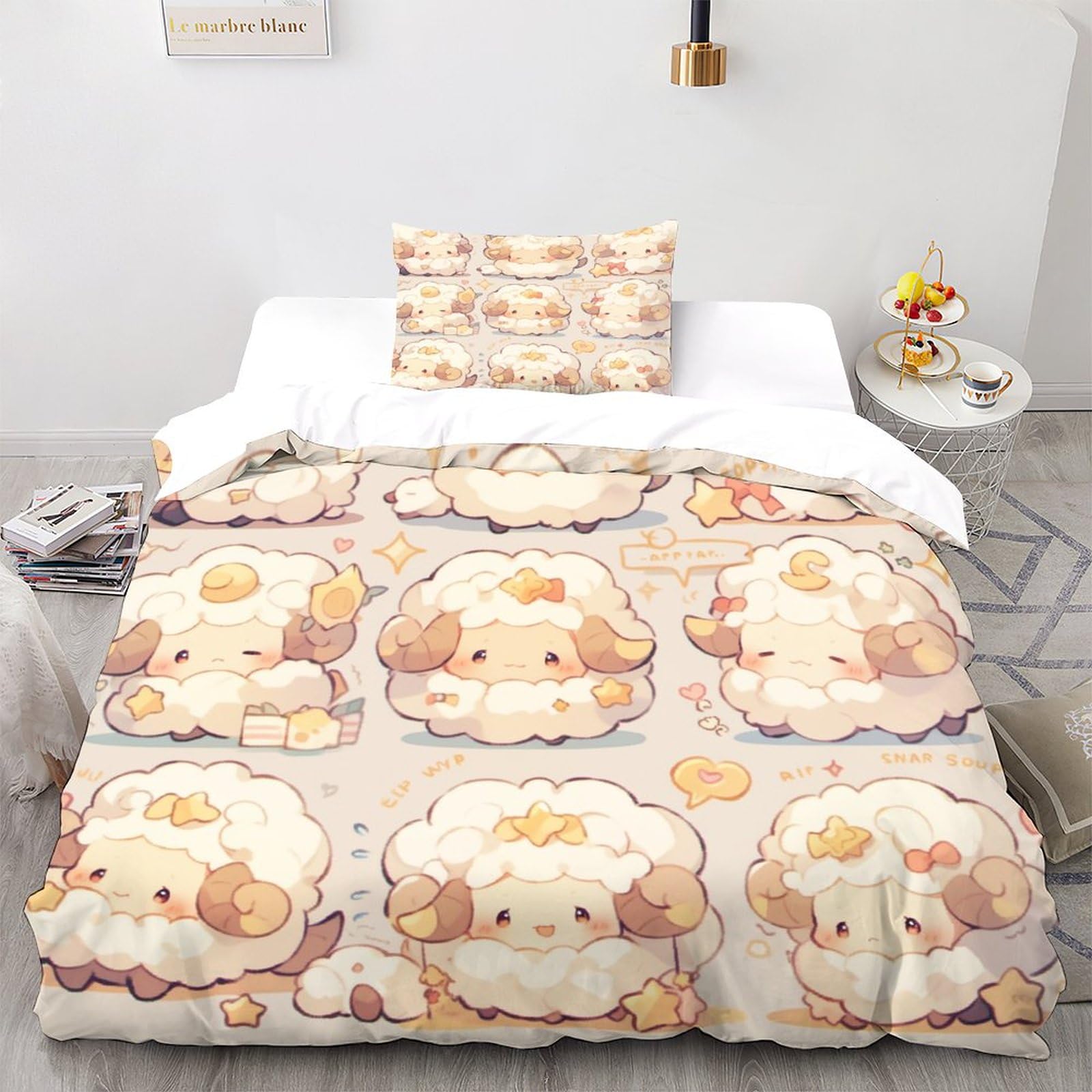 Housse de couette 3D animaux mignons OBABO en microfibre 135x200cm avec taie