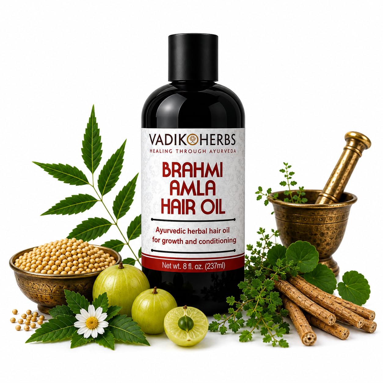 Vadik Herbs Brahmi Amla Hair Oil (8 oz) Ayurvedic herbal hair growth oil and hair conditioning oil with Rosemary Oil | Great for hair loss, balding, thinning, for beard growth,scalp treatment