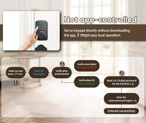 Miniatura 2 de Cerradura de puerta de entrada sin llave, aplicación disponible, pero no es necesaria, funciona con Gateway, Alexa y Google As, impermeable IP65,