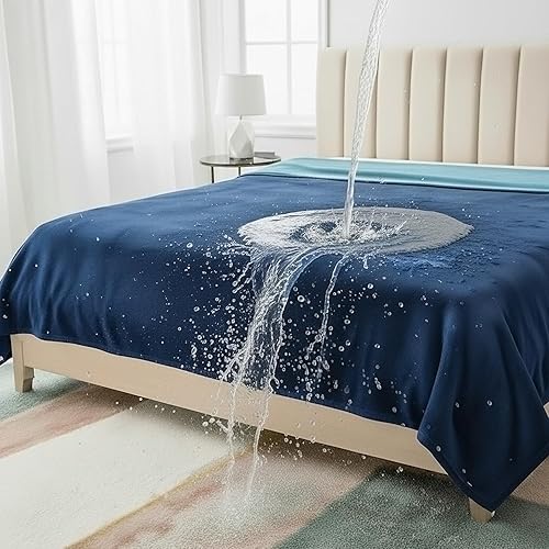 Bedding Aid Waterproof Blanket for Bed, Couch, Kids & Pets Protection – Splash-Proof, Spill-Proof, Leakproof Flannel Blanket Reversible Design (Navy Blue & Abyss Green, 60x80) - Navy Blue & Abyss Green - 60 x 80 inch
