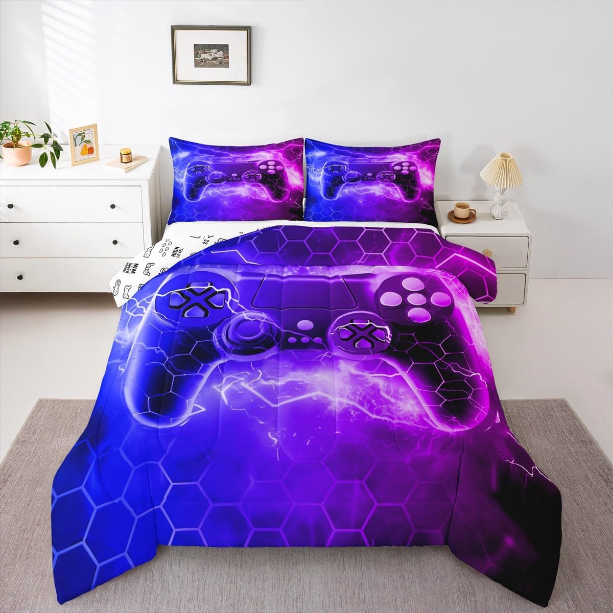 Feelyou Kids Boys Honeycomb Gamer Comforter Set King Size image 4