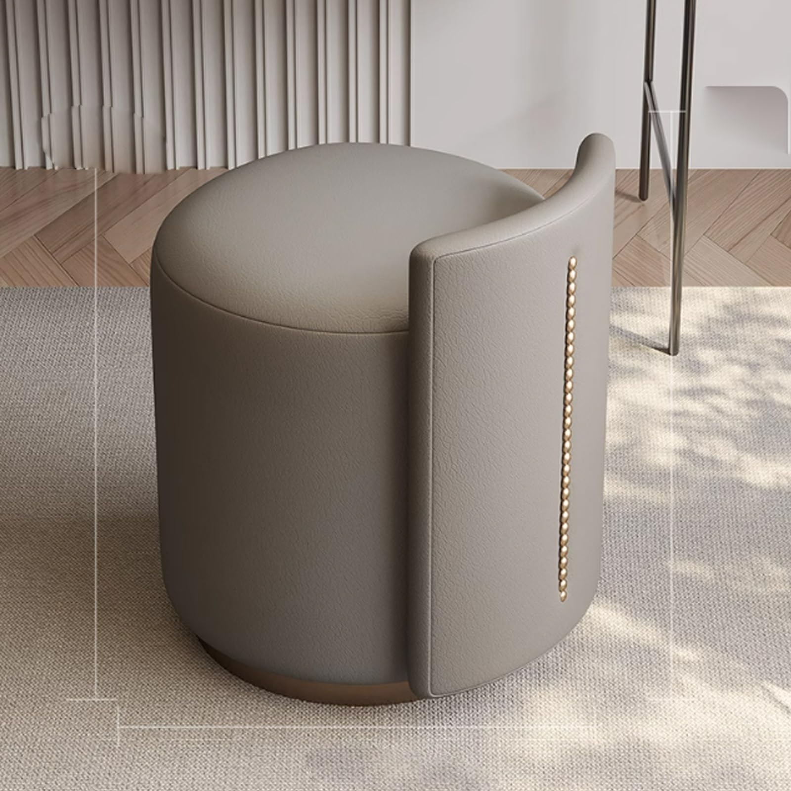 Modern 360° Swivel Vanity Stool for Makeup Room Low Back Design Perfect for Living Bedroom Entryway Stylish Pu+Cloth Material,One Size(D-Dark Grey)