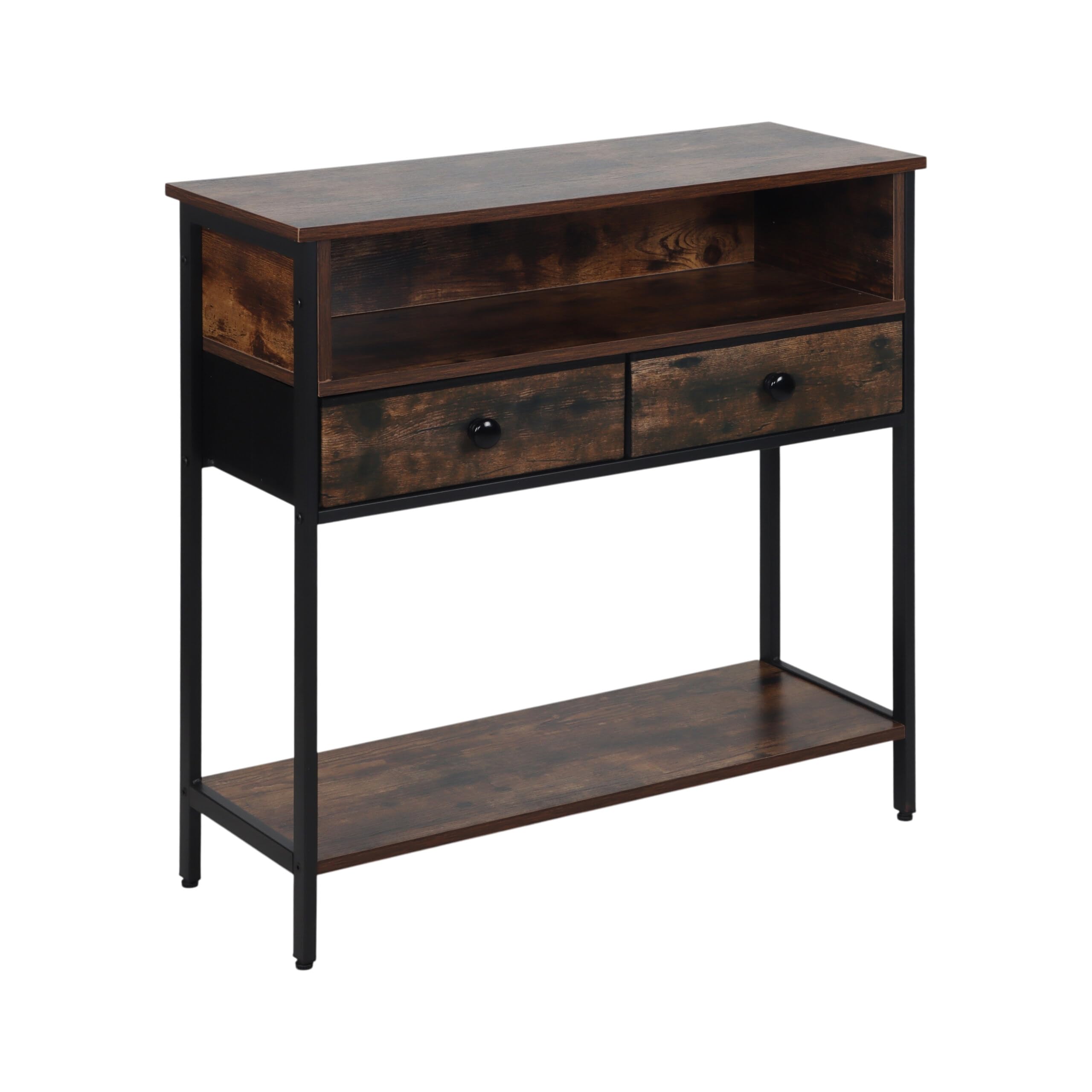 Relaxdays Consola Estrecha Industrial de MDF y Metal con 2 cajones, 80x80x30 cm, marrón Oscuro