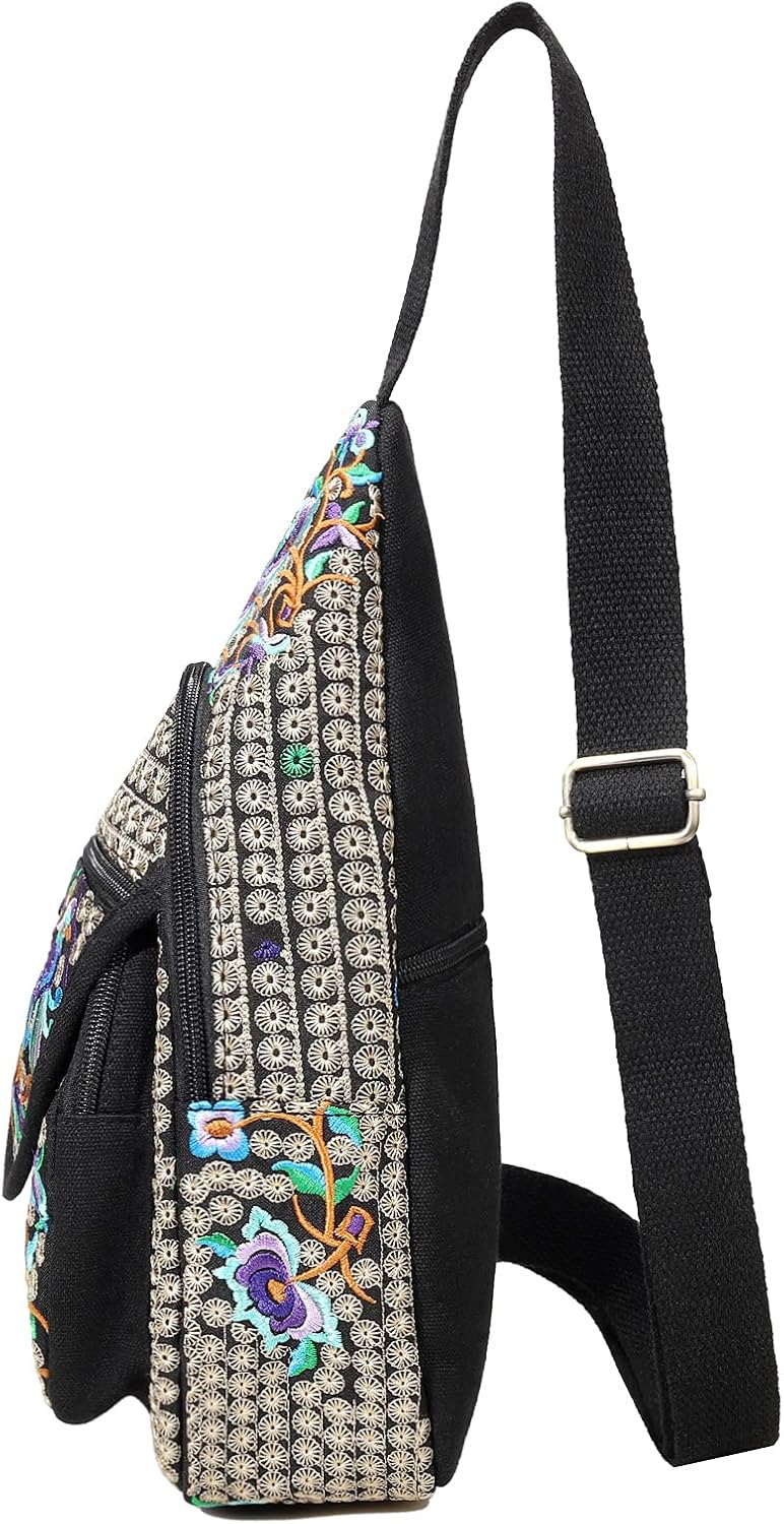 SILKAREA Vintage Embroidered Bohemian Small Sling Bag for Women Crossbody Rope Sling Backpack Purse Shoulder Bag - Image 2