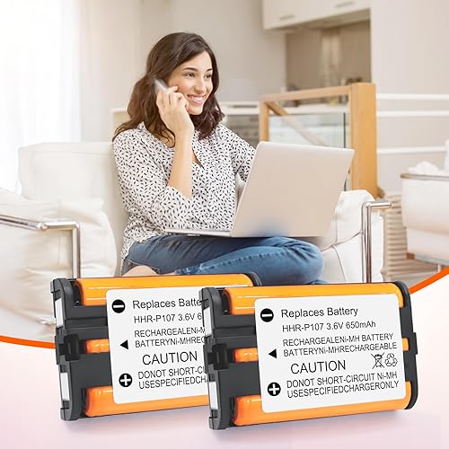 Miniatura 2 de Paquete de 2 baterías recargables HHR-P107 NI-MH de 3.6 V 650 mAh de repuesto para teléfono inalámbrico Panasonic