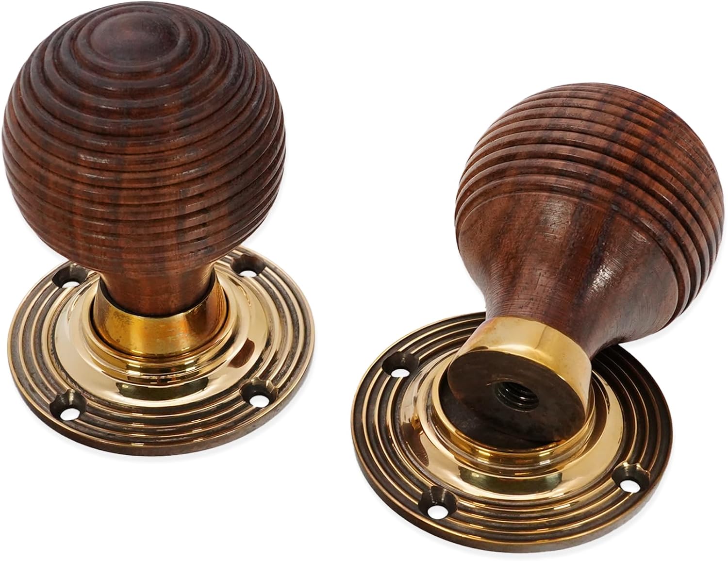 Infinity Decor Victorian Rosewood Beehive Mortice Rim Door Knobs Pull Handles on Aged Brass Rose 55mm – Ideal for Interior & Exterior Doors