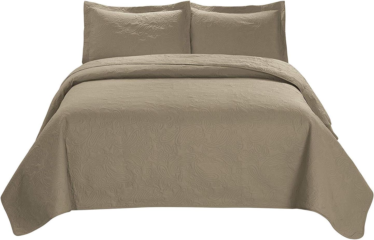 3 Piece Premium Comfy Embossed Bedspread Set,Oversized Ultrasonic Thermal Pressing Embossed Coverlet Set,Moderate Weight Bed Spread,MIKANOS(King,Taupe)