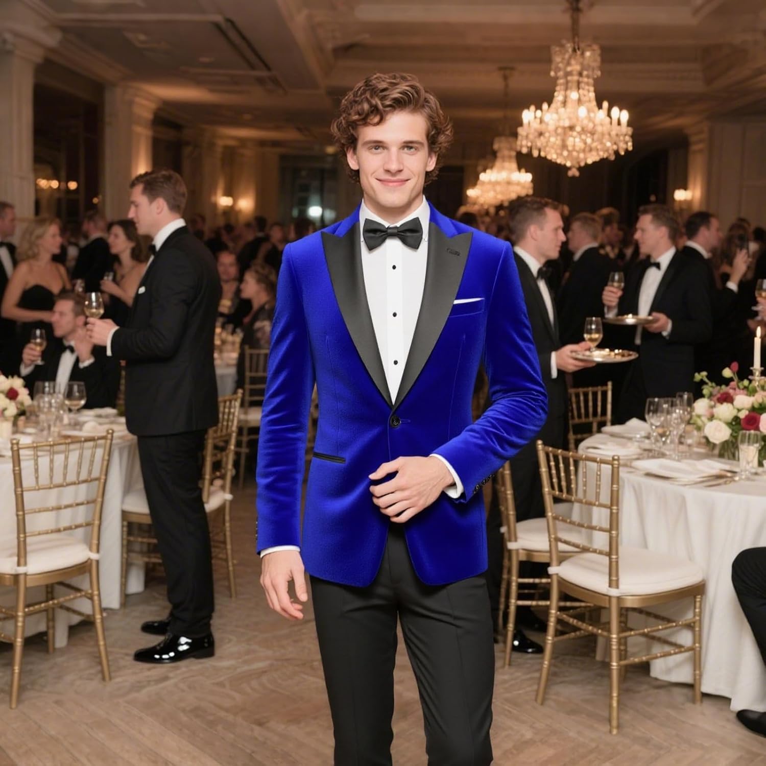 Mens Velvet Suit 2 Pieces Slim Fit Tuxedo Peak Lapel Blazer One Button Formal Jacket Pants for Wedding Prom Dinner