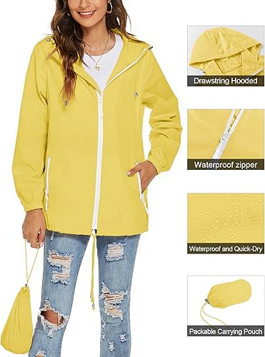 Miniatura 2 de Avoogue Chaqueta impermeable para mujer, chaqueta de lluvia ligera y transpirable con capucha, impermeable con bolsillos para exteriores y