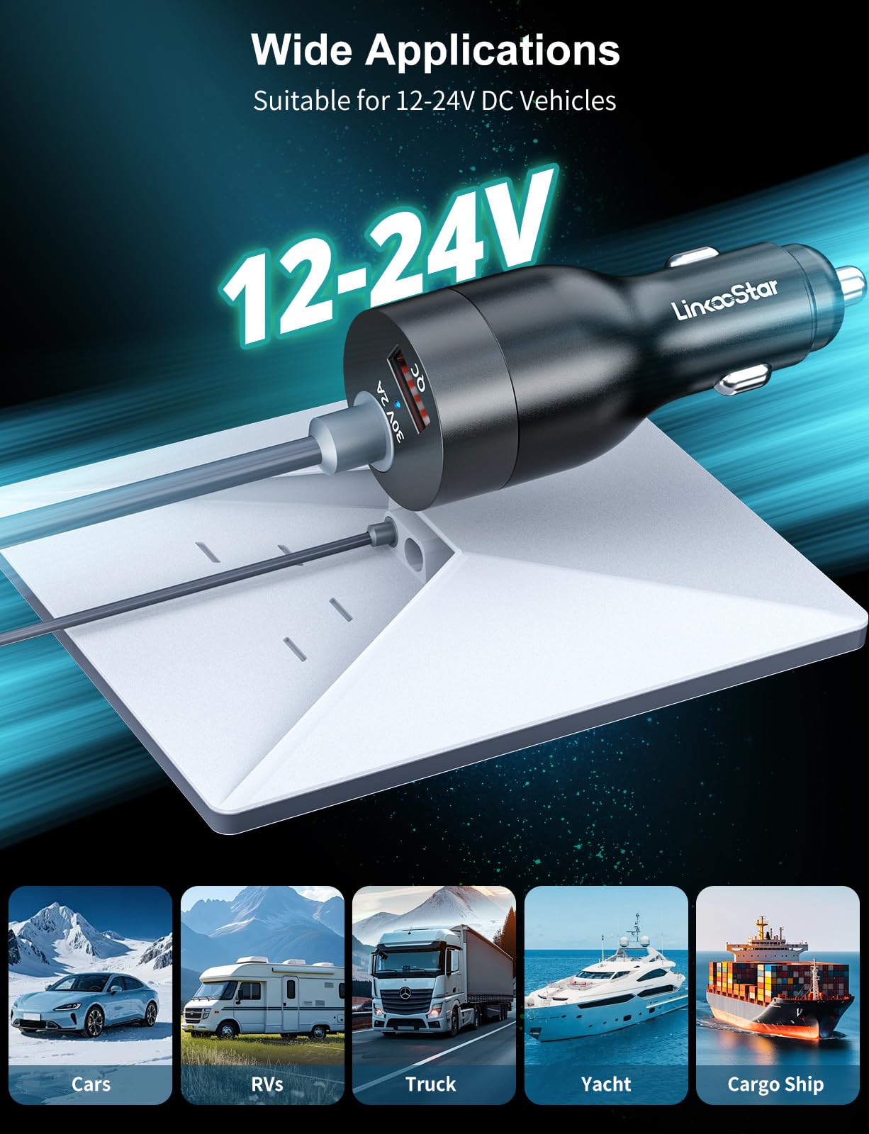 Starlink, mini adattatore per auto da 60 W, da 12 V a 24 V CC, convertitore step up per cavo ufficiale 16 AWG 30 m, adattatore mini 12 V 2 in 1, adattatore per accendisigari da auto con porta USB A da