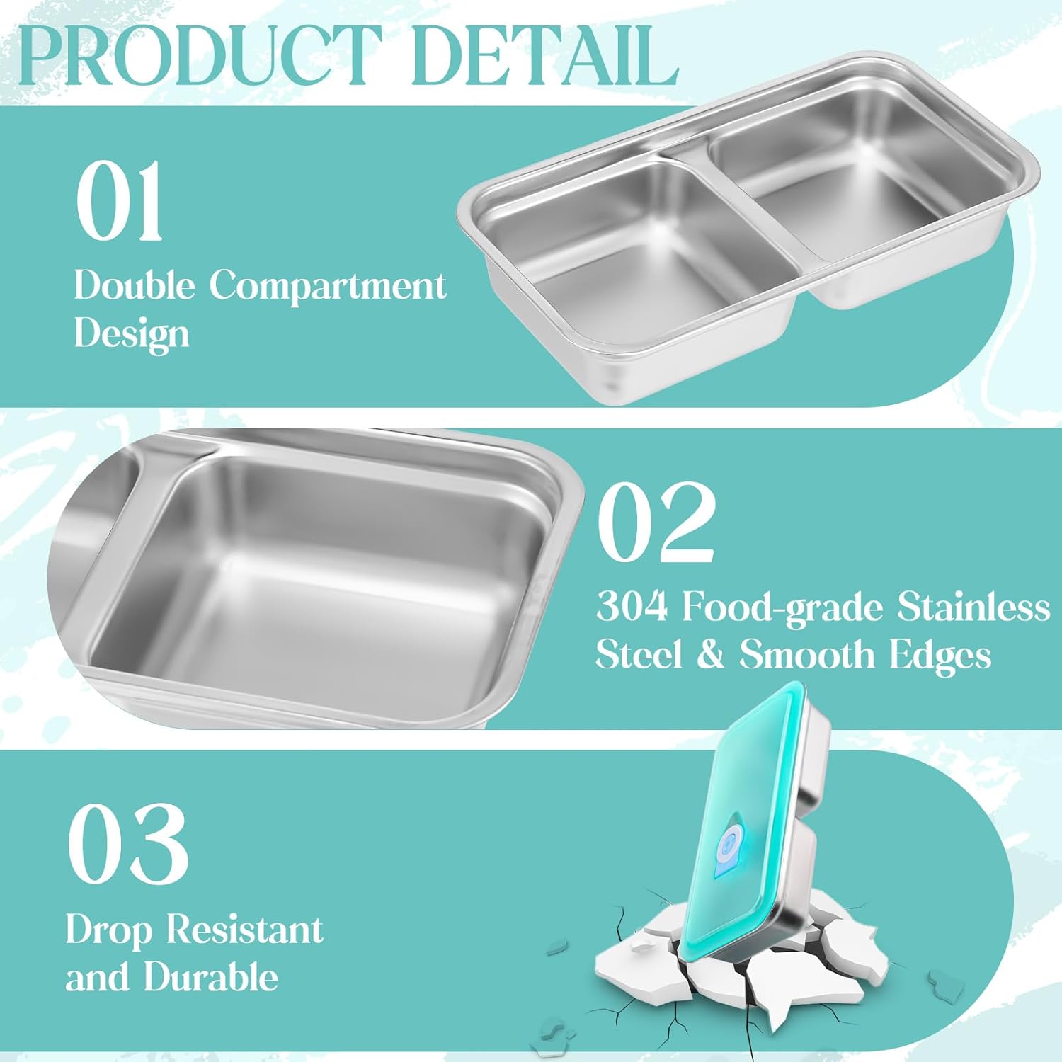 8 Pack Stainless Steel Snack Containers -15oz Reusable Grab And Go 2 Compartment Lunch Container With Forks Leakproof Lids for Travel Outdoor Camping & Lunch Prep - Image 2