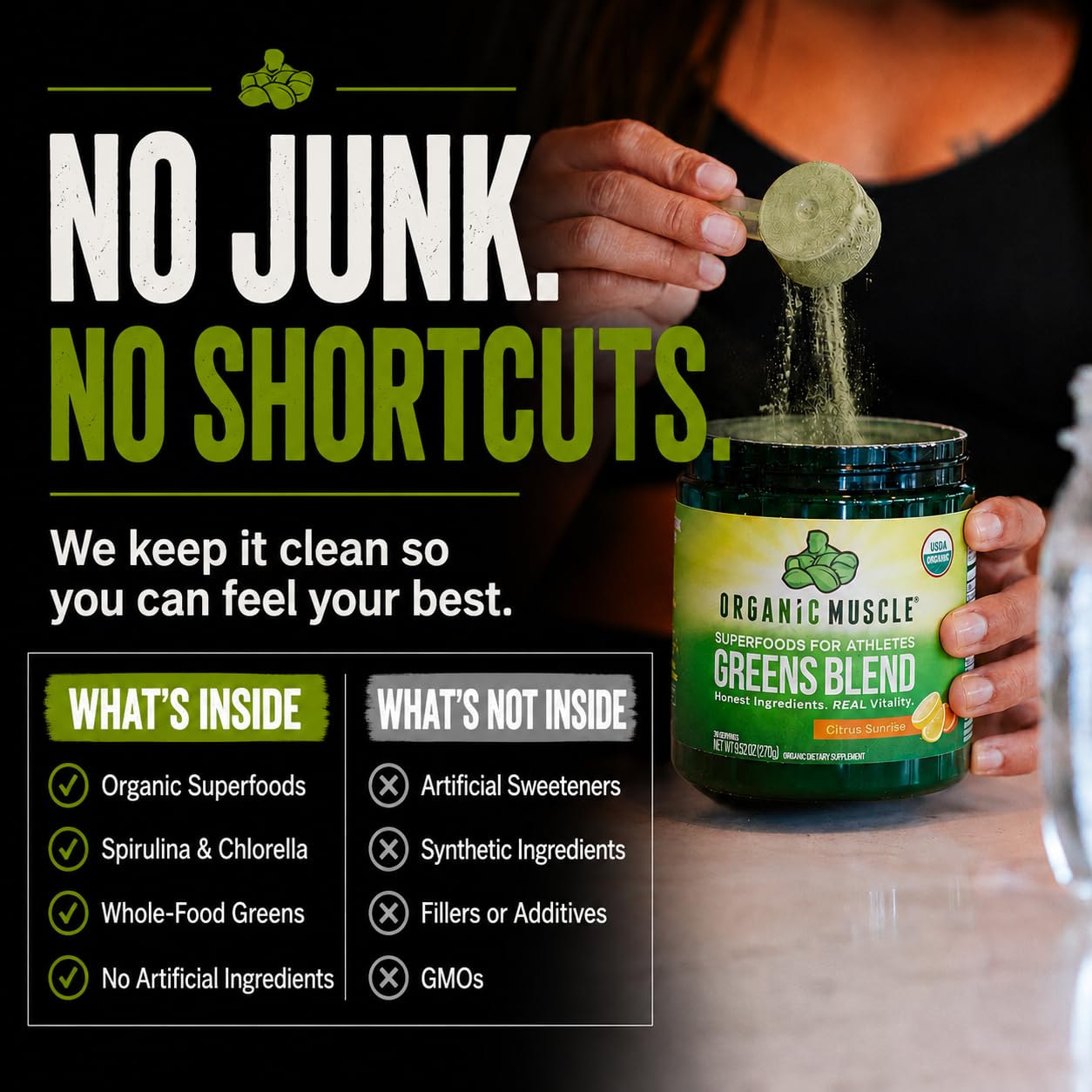 Organic Muscle Super Greens Powder Superfood, Lemon Flavor, 30 Servings — Amazon image 3