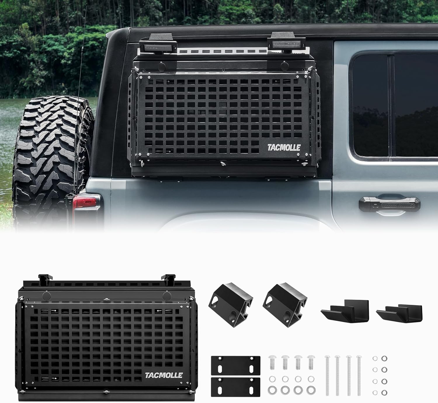 Rear Side Window Storage Box, Tactical Modular Storage MOLLE Panel for Tools MOLLE Accessories, Rear Window Storage Panel Kit Storage Box with Lock Fits for Jeep Wrangler JL 2018-2024