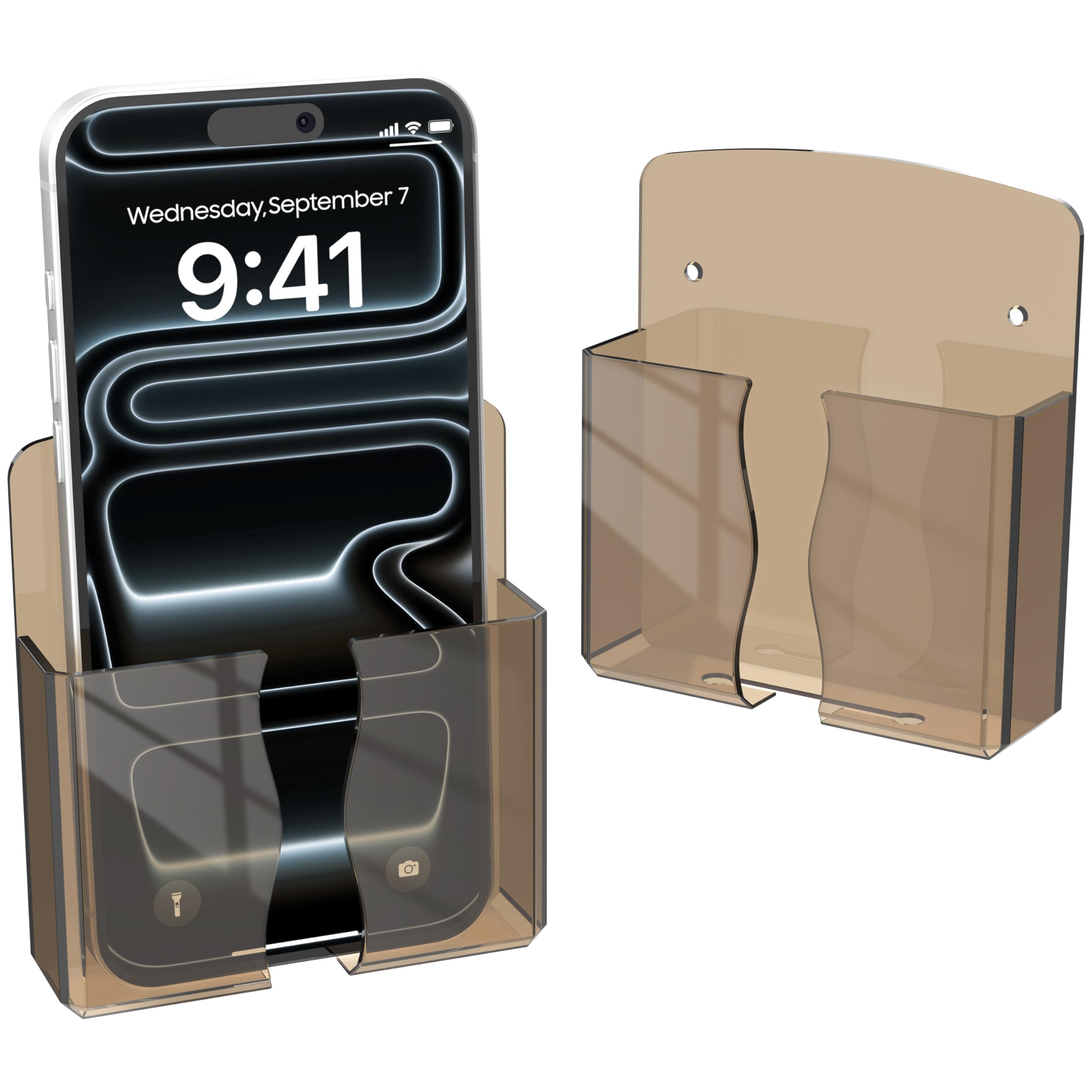 Soporte de pared para teléfono autoadhesivo con agujero de carga para optimizar espacio 8