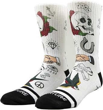 Venture Tattoo Studio Socks, Soft Athletic Ribbed Terry Loop Arch Support/Reinforced Heel and Toe
