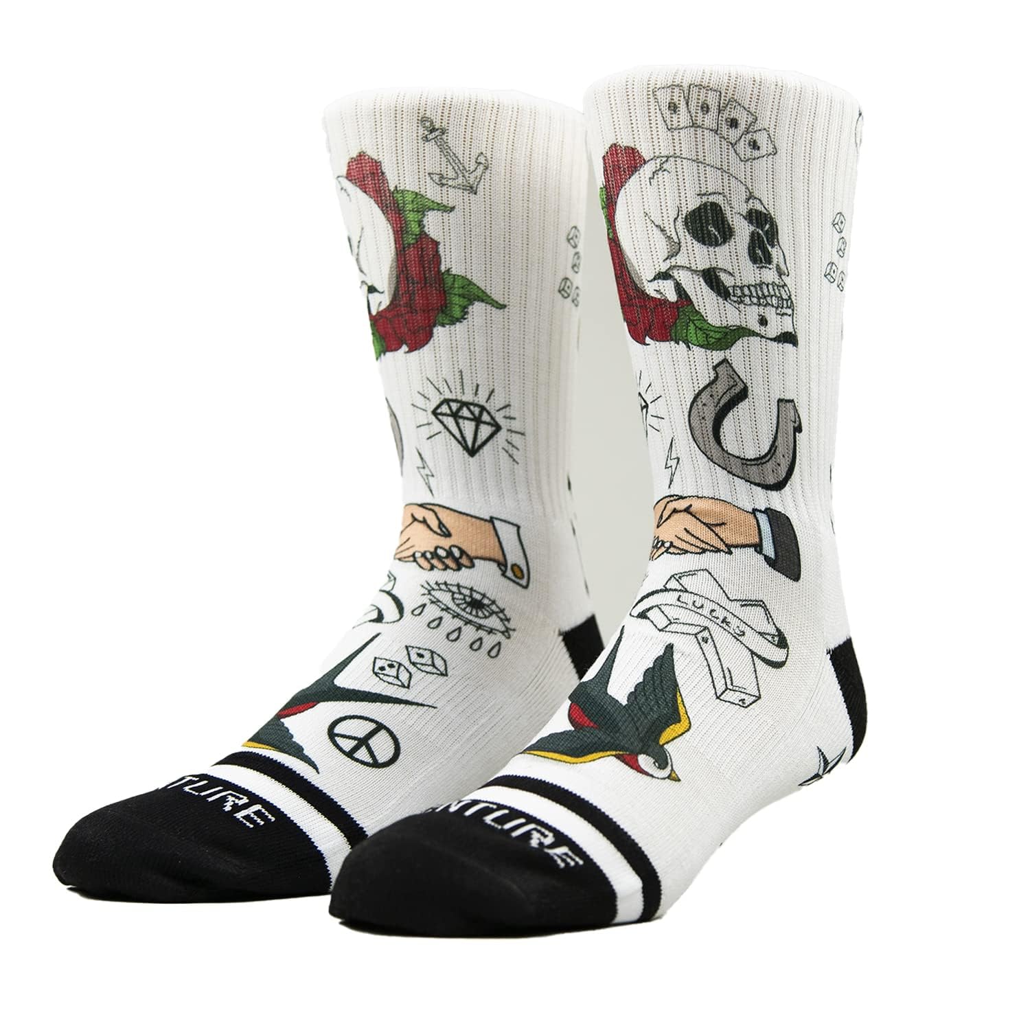 Venture Tattoo Studio Socks, Soft Athletic Ribbed Terry Loop Arch Support/Reinforced Heel and Toe