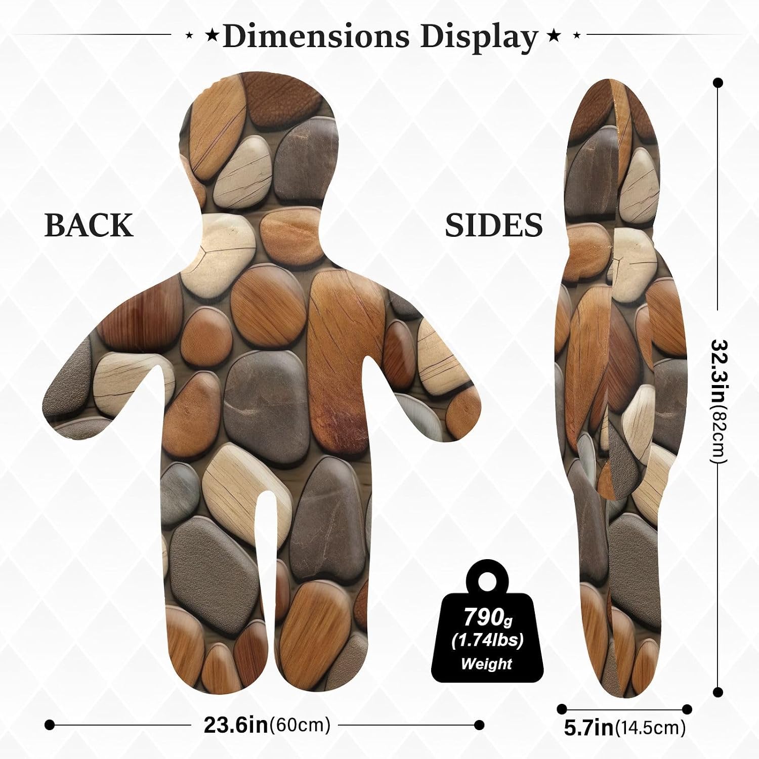 Wooden Stones Texture Human-Shaped Pillow Soft Body Pillows Washable Velvet Pillows for Anxiety Relief Sleeping Cuddling & Support