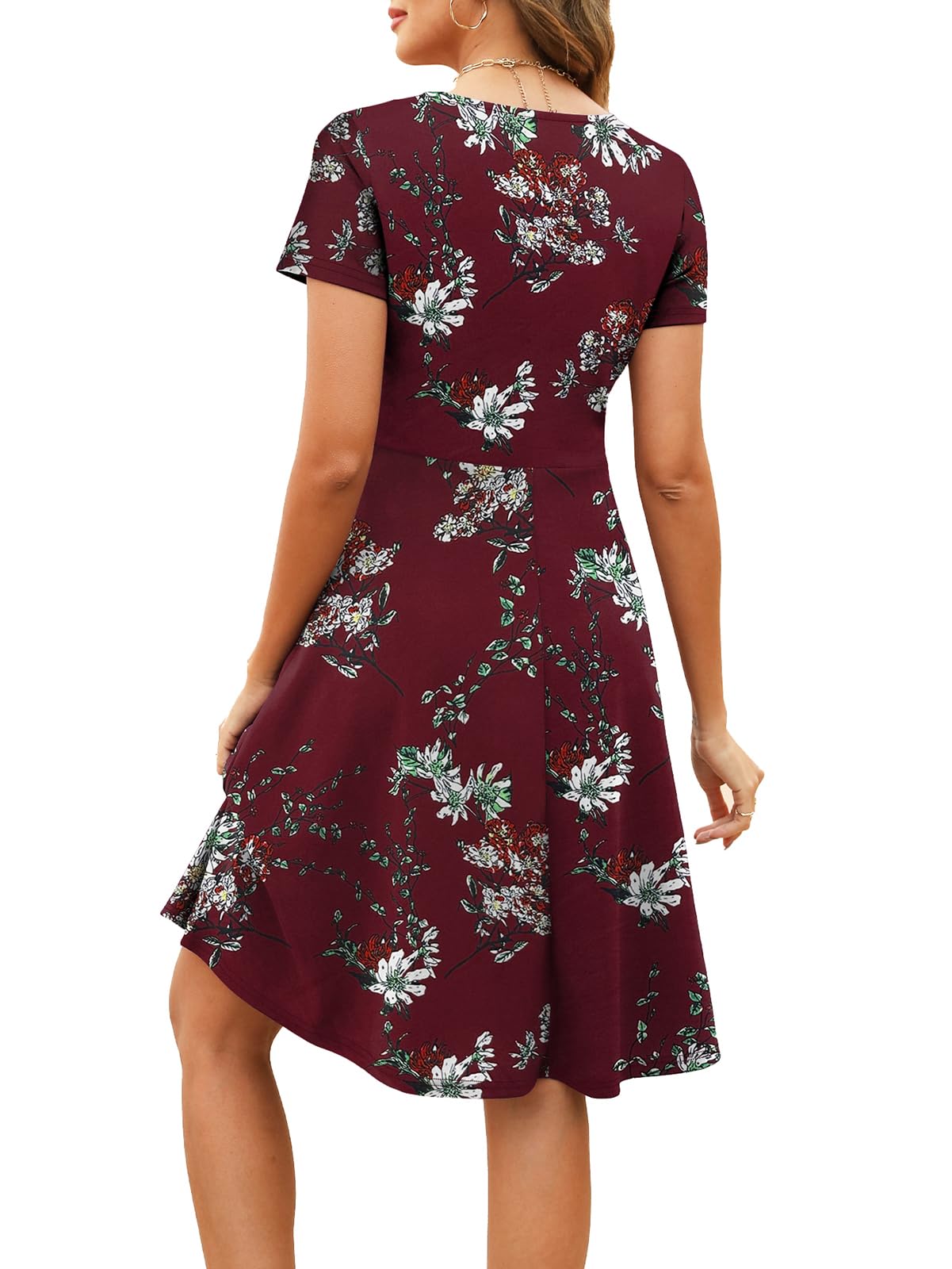 Women's Elegant Vintage Summer Sweetheart Neck Short Sleeve Casual Work Party Business A-Line Dress 163: X-Large Burgundy Floral