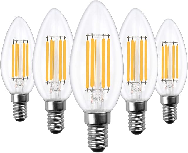 DoRight 5 Pack E14 LED Bulbs 6W Dimmable Cool White 6000k C35 Vintage Filament Candle Light Bulbs, 600lm, Small Edison Screw LED Chandelier Bulbs 60W Incandescent Bulbs Equivalent